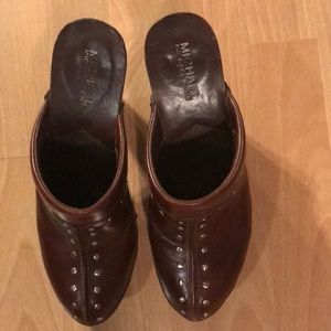 Michael Kors high heeled brown leather clog